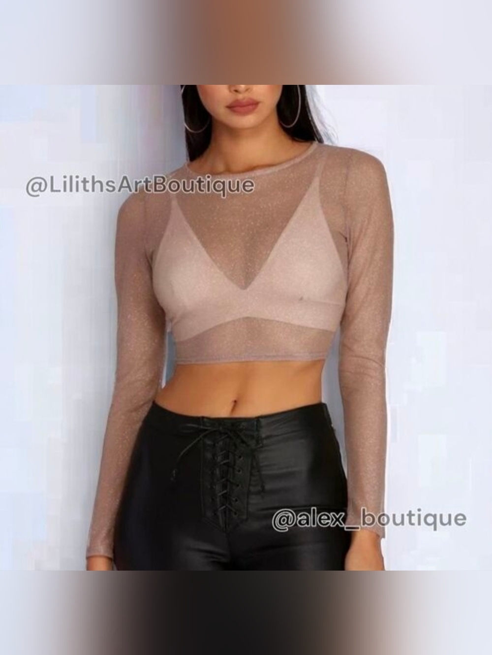 Windsor Glitter Mesh Croptop(K020) -Size S for Women